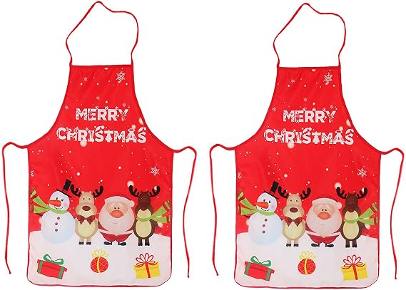 2 Pack Chistmas Apron, Holiday Kitchen Apron Christmas Santa Claus/Elk/Snowman Style Decoration Apron for Christmas Dinner Party Cooking Baking Crafting House Cleaning Kitchen