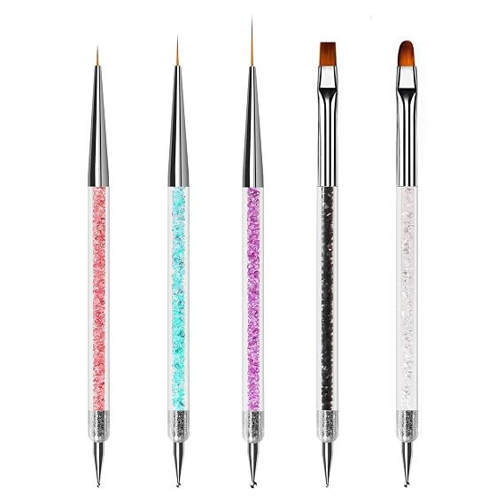 Nail Art Brushes, 5Pcs Nail Art Liner Brushes, Dotting Pen Tools, Nail Art Design Brush Set for Long Lines, Thin Details, Fine Drawing, 5/12/20mm Liner Brush, Oval/Flat Brush