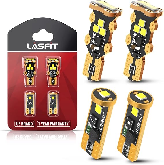 LASFIT 194 168 2825/921 912 W5W LED Bulbs Canbus White Combo Kit, License Plate Light and Back Up Reverse Light White Combo, 6000K, Non-Polarity, Pack of 4