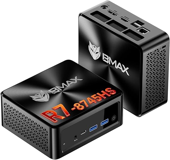 Gaming Mini PC with AMD Ryzen 7 8745HS (Upgraded 7840HS/7735HS) Up to 4.9GHz 8C/16T,16GB RAM (Upgradable to 256GB) & 512GB M.2 NVMe SSD Desktop Mini Computers Office Home,2.5GbE,Triple 8K Display Bmax
