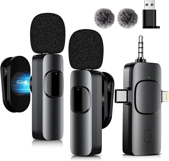K2 Wireless Lavalier Microphone with Magnetic Collar Clip, Active Noise Cancellation Mic for Video Recording, Streaming (Multi-function Receiver,  with USB-A Adapter)