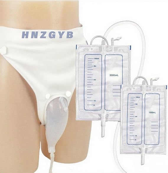 Urine Bags for Men, External Urinary Catheter for Male/Famale, Wearable Urinal Bag with Collection Urine Bag (2000ml & 1000ml), Urinary Drainage System, Portable Urine Catheter Bag (Elderly Men)