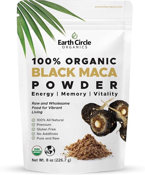 Earth Circle Organics Maca Powder, Black, 8 Ounce