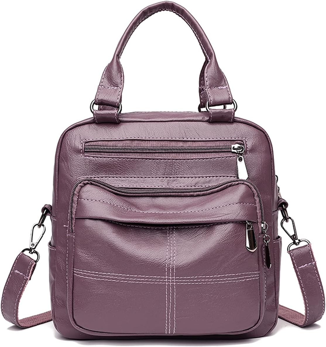 PORRASSO Fashion Backpack Women Shoulder Bag Leather Waterproof Handbags Bag Ladies Daypack Rucksack for Travel Work Dating Purple