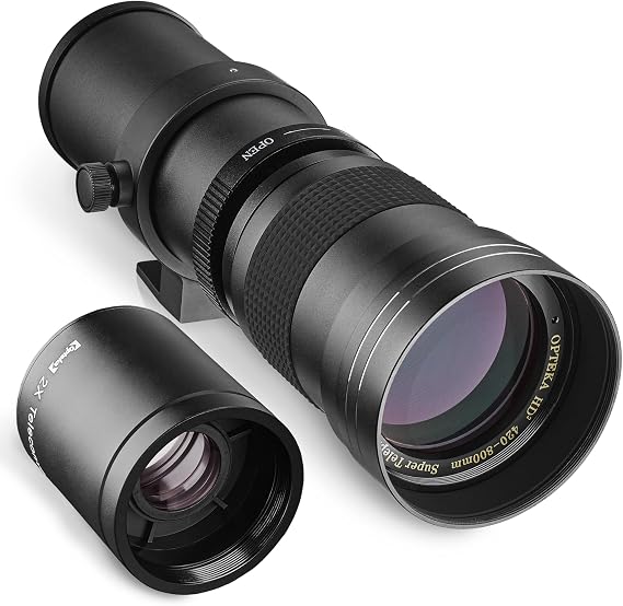 Opteka 420-800mm (w/ 2X- 840-1600mm) f/8.3 HD Telephoto Zoom Lens for Canon 90D, 80D, 77D, 70D, 60D, 50D, 7D, 6D, 5D, T7i, T7s, T7, T6s, T6i, T6, T5i, T5, T4i, T3i, SL3, SL2, SL1 Digital SLR Cameras