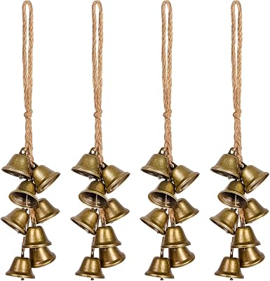 4 Pcs Witch Bells Protection for Door, Hangers Wind Chimes, Door Bell Hanger Christmas Bells for Boho Home Room Decor