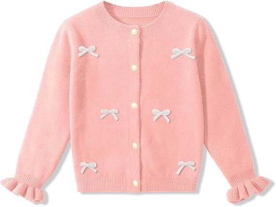 BesserBay Girl Fall 3D Bow Button Down Knit Ruffle Long Sleeve Cardigan Sweater 6-14 Years