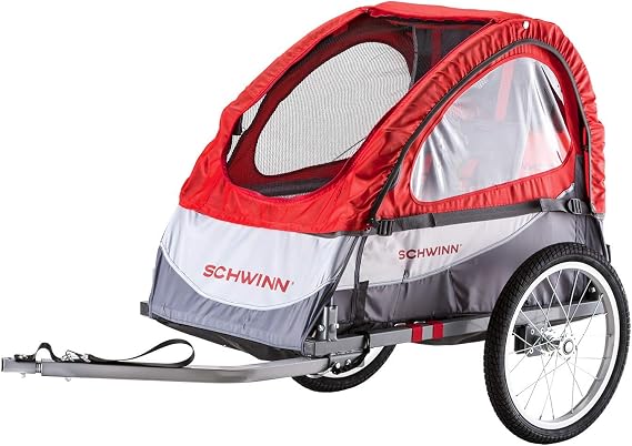 Schwinn Trailblazer Plus Kids Bike Trailer, Single Seat, Universal Coupler, Folding Frame, Quick-Release Wheels, Canopy with Bug Screen and Weather Shield, Schwinn Bike Trailer for Kids
