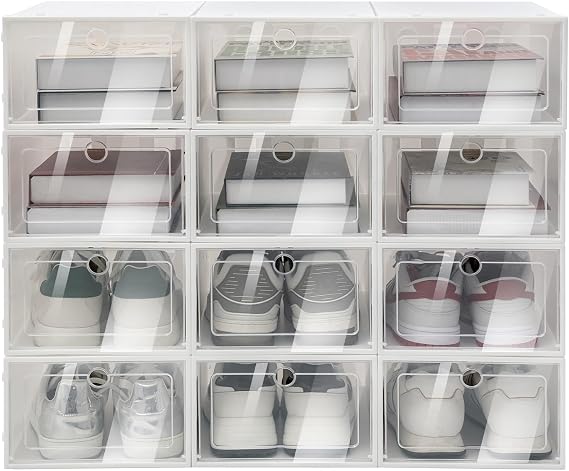 24Pcs Shoe Rack Plastic Box Organizer Stackable Shoe Rack Cabinet Shoe Storage Organizer Cabinet Portable Shoe Shelves Door Shoe Organizer for Closet Hallway Bedroom Entryway