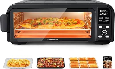 Beelicious Pro 19QT Digital 8-in-1 Air Fryer Toaster Oven, 550F Flavor-Lock Tech, Flip Up & Away Capability, 40 Recipes, Airfryer Countertop Oven Combo, 4 Accessories, Fit 13 Pizza Black