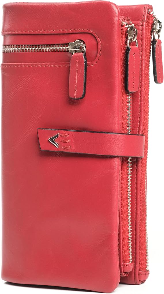 Leather Wallet for Women - Elegant Ladies Wallet - RFID Wallet for Women - Leather Handmade Women Wallet - Small Colorful with Coin Pocket and Card - Everyday Use - Gift Box, red