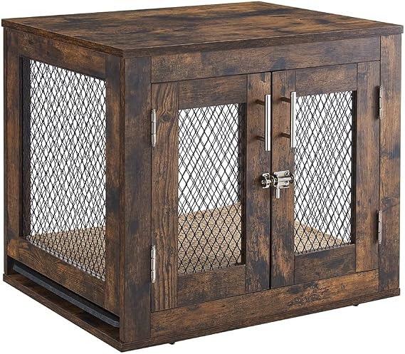 unipaws 23.5 Inch Small Dog Crate Furniture, Wooden Dog Kennel with Cushion