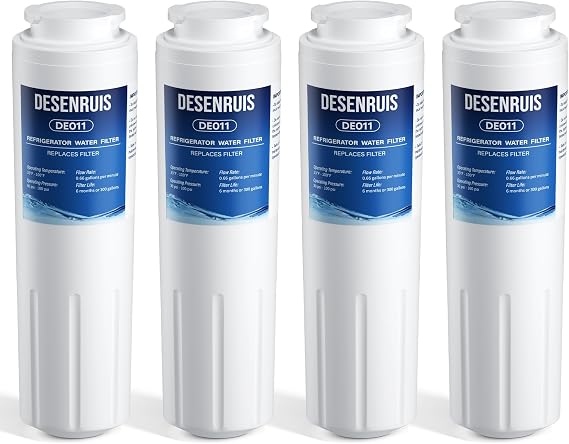 UKF8001 Replacement Compatible with Filter 4, EDR4RXD1, 4396395, UKF8001AXX, UKF8001AXX-200, UKF8001AXX-750, PURICLEAN II, Reduces 99% Chromium, Lead, PFOA and PFOS, 4 Pack, By DESENRUIS
