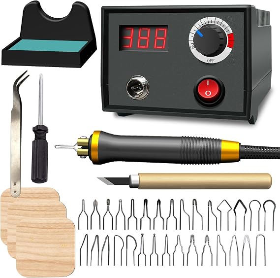FIRElood LH30-1 wood burning tool,wood burning kit pen 25~750C,professional wood burning kit,with digital thermometer temperature adjustable temperature,1 wood burning pens, 30 pen tips(LH30-1A pen)