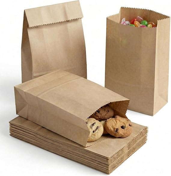 VGOODALL 50 Pcs Small Brown Paper Bags - 7"x3.5"x2.2" Multi-Purpose Kraft Goodie Bags, Rustic Plain for Kids Birthday, Party Favors, Candy, Cookies & DIY Crafts
