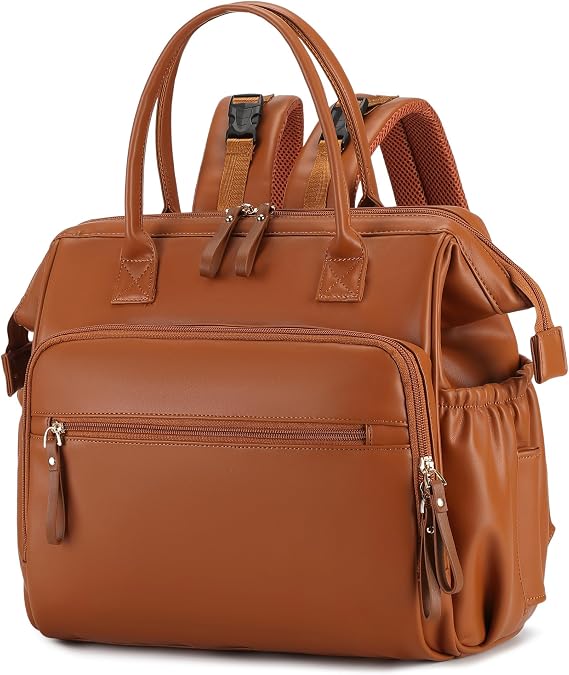 Large Diaper Bag Tote (Brown, Large-20L) | 14 Pockets, Convertible, Stroller Clips, 3 Insulated Pockets, Water-resistant