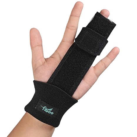 2 Finger Splint Trigger Finger Splint Adjustable Two Finger Splint Full Hand and Wrist Brace Support, Metal Straightening Immobilizer Treatment for Sprains, Mallet Injury, Arthritis(L/XL)