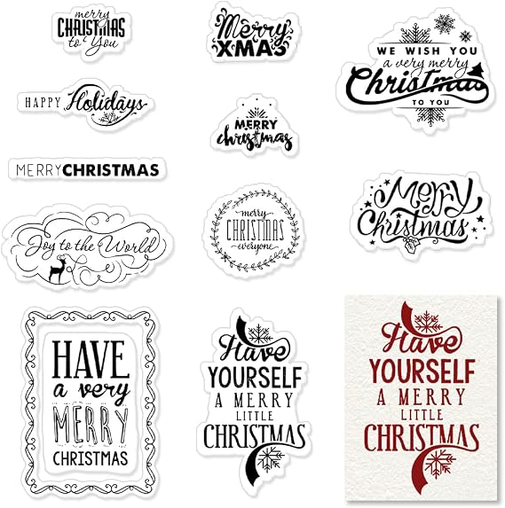 Merry Christmas Clear Stamps for Card Making, Holiday Greetings Words Clear Rubber Stamps with Sentiment for Christmas Crafts Scrapbooking Album Paper Card Making Stamps Decoration