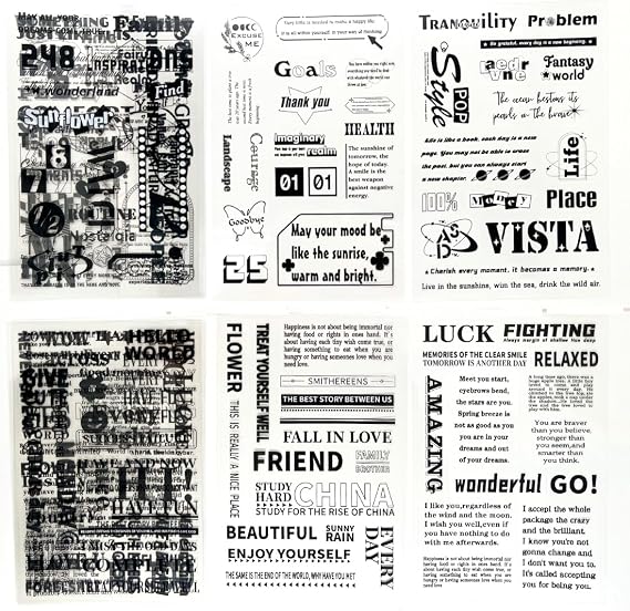 PET Transparent Black Motivational Word Quote Stickers Decals,12 Sheets