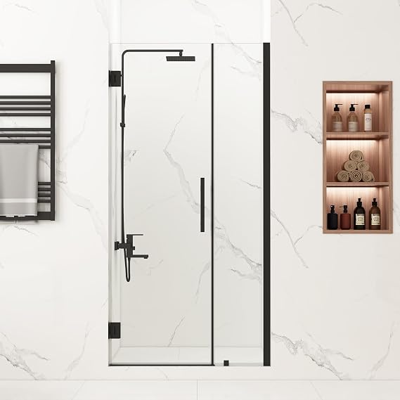 Frameless Pivot Shower Door, 35-36"x72", 5/16" Glass, Matte Black