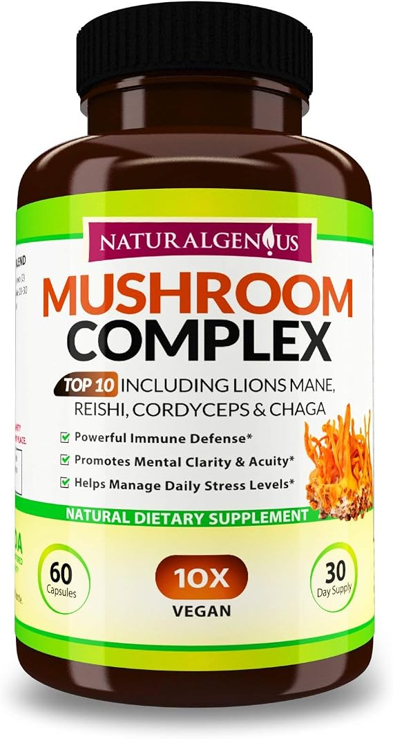 Top 10 Mushroom Extracts - White Button, Lions Mane, Cordyceps, Chaga, Reishi Plus - Immune Booster, Nootropic