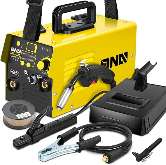 DNA Motoring 140A Portable MIG Welder, 110V Flux Core Welder, 2-in-1 Stick MMA/Flux MIG Welding Machine IGBT Inverter, Automatic Wire Feeding Welder Machine, w/LED Digital Display, TOOLS-00714-YL
