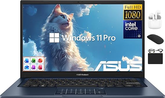 ASUS Vivobook 14" FHD Laptop 2025 Business Student, Lifetime Office 2024, 6-Core 13th Intel i3 (Up to 4.5GHz), 24GB RAM & 1TB Storage (512GB SSD + 500GB Ext), HubxcelAccessory, Win 11 Pro Copilot AI