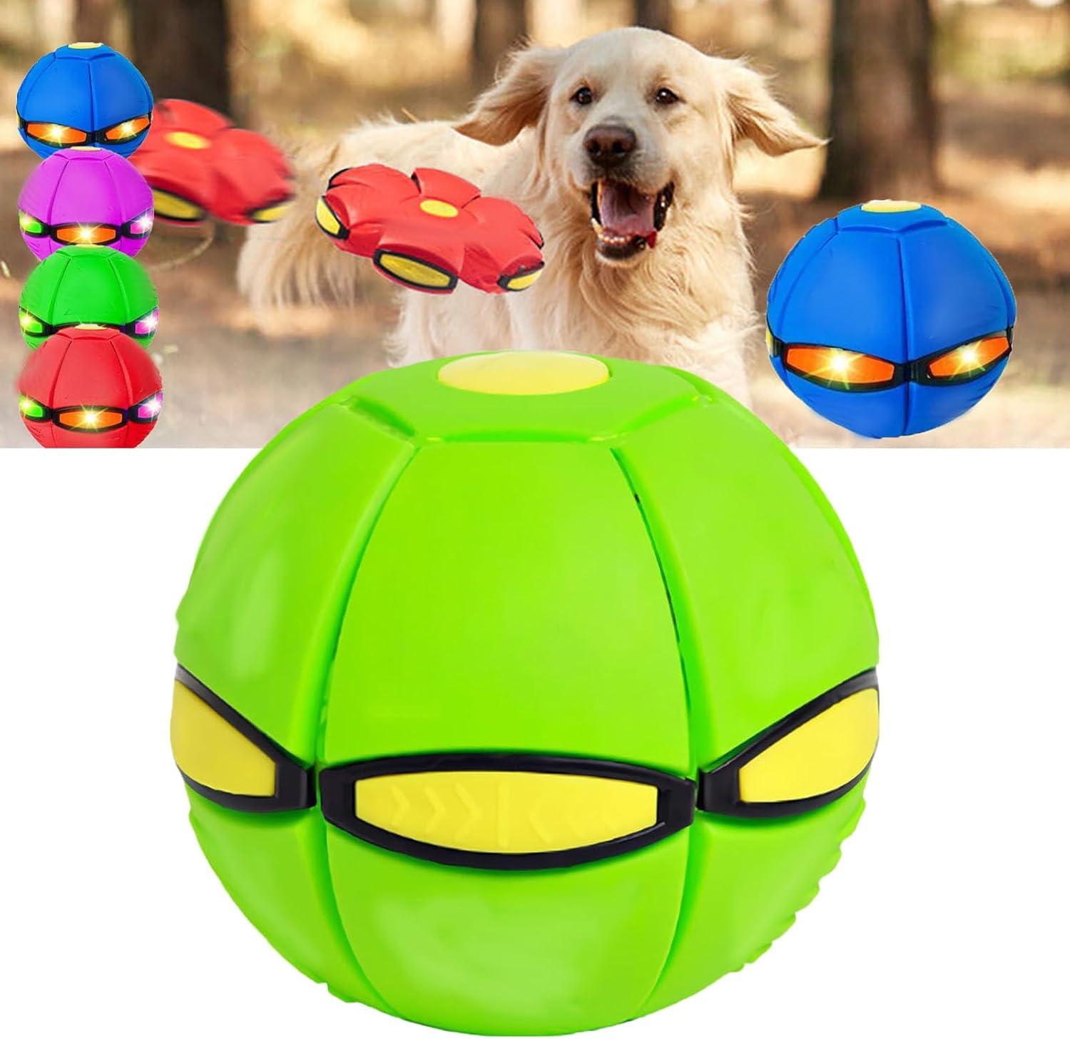 Ascribei Doggy Disc Ball with Lights | Flying Saucer Ball for Dogs | Interactive Airball for Dogs 3 Lights, Green