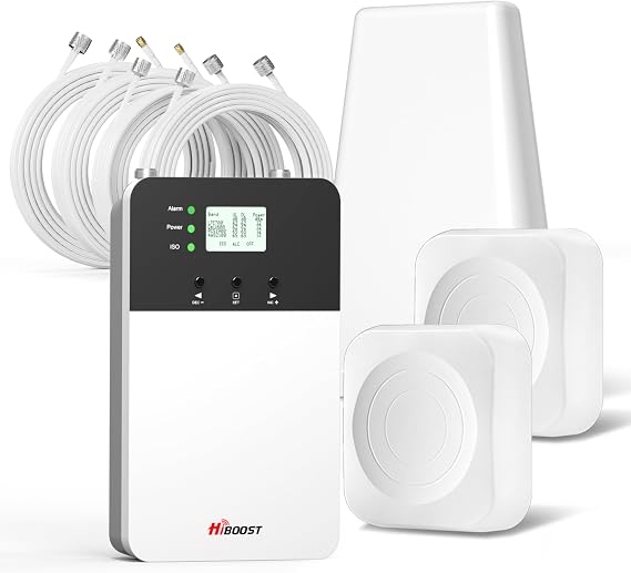 Hiboost Cell Phone Signal Booster-Upgraded Dual-Antenna, Covers up to 9,000 sq ft and Boost 5G and 4G LTE Signals for All US Carriers (Verizon, AT&T, T-Mobile and More), FCC and App Support, 70dB