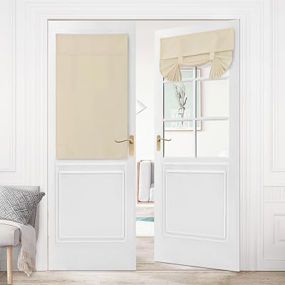 Hiasan French Door Curtains - Semi Sheer for Privacy and Light Filtering, Roll Up Door Window Durable Faux Linen Drapes for Sidelight Glass, W26 x L40 inch, 1 Panel, Champagne