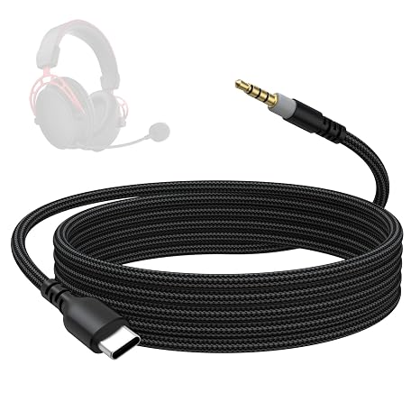 Zosvoses Cloud Alpha Replacement Cable Compatible with HyperX Cloud Alpha, Mix, Flight, Logitech G633, G933 Gaming Headsets, 3.5mm to Type C Audio Cable for iPhone 17/16/15 Series, 6.6ft