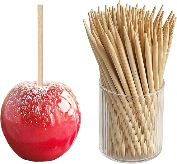 HANSGO 100PCS Candy Apple Sticks, 6 mm 5.25 inch Bamboo Skewers | Caramel Apple Cotton Candy Sticks Lollipop BBQ Corn Dog, Fall Harvest Festivals Party Favor
