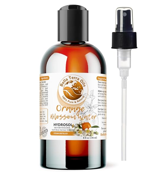 Bella Terra Oils - Natural Neroli Water 8 oz - A Gem of Hydrosol Waters, Infused with Limonene & Linalool, Revel in the Magic of Orange Blossom Toner