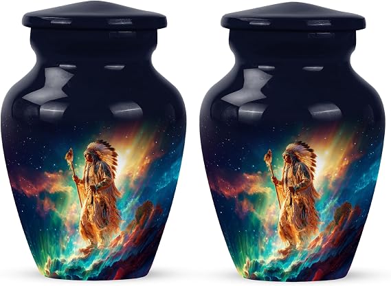 Native American Small Urns for Ashes - Pair of 3 Inch Mini Human Ashes Urn