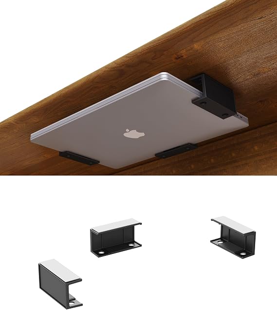 Under Desk Laptop Holder, (Black) | Under Desk Rack Mount for Keyboard, Under Desk Tray for Cable Box, Like Routers, Modems, Network Switch and More