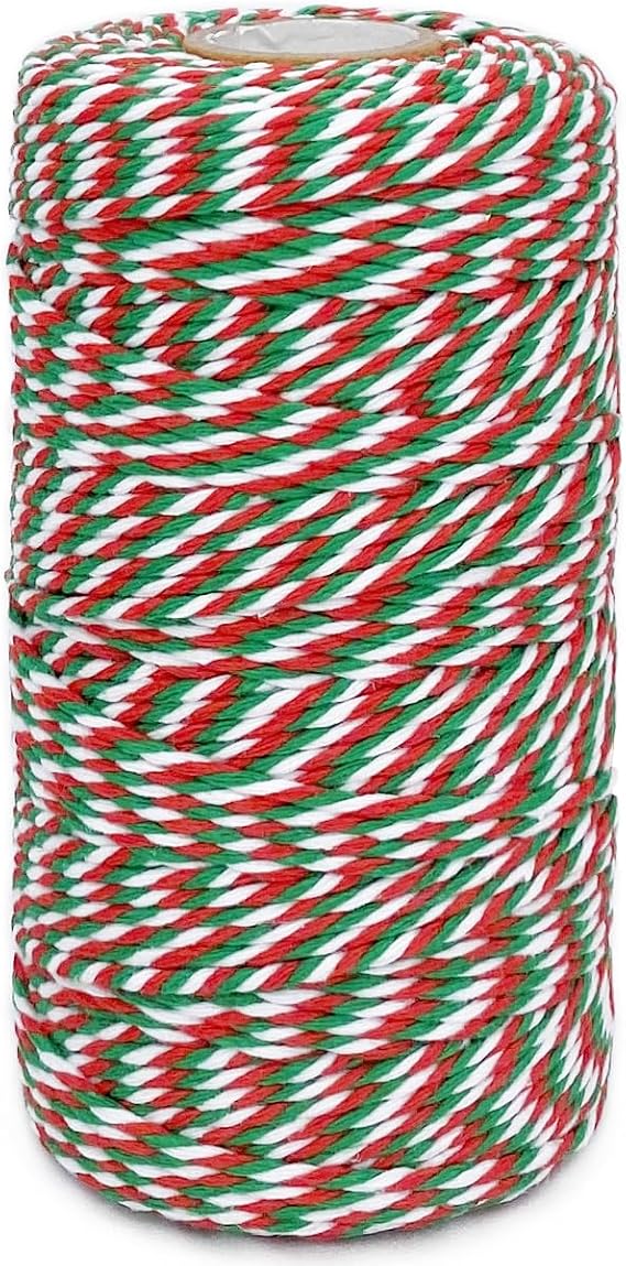 Cotton Twine Green Red and White Baker String 2mm Thick 328 Feet Christmas Twine for Gift Wrapping DIY Crafts Home Decoration Gardening