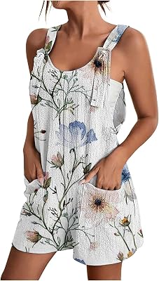 Womens Short Rompers 2025 Summer Adjustable Strap Overalls Bib Floral Print Shortalls Jumpsuits Vacation Clothes