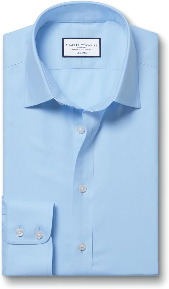 Charles Tyrwhitt Shirts for Men Twill Non-Iron Formal Dress Shirt Long Sleeve Cotton Shirt Slim Fit with Classic Collar