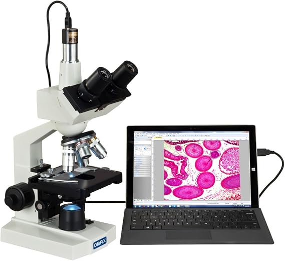 OMAX M83ES-C13S 2000X Lab Trinocular Compound LED Microscope with 1.3MP | 40X-2000X Magnification Range 1.3MP CMOS Sensor USB 2.0 Connectivity Compound Biological Microscope Built-In LED