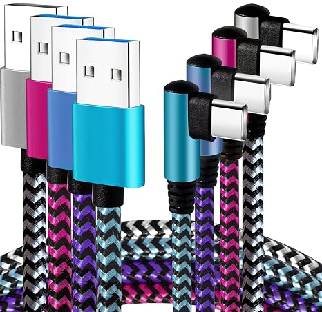 USB C Angle Cord: [90 Degree/6ft/4Pack] Nylon USB C Cable Compatible with Samsung Galaxy S10/S10e/9/Note 10, Charger Cable-[Blue/Black/Magenta/Purple]