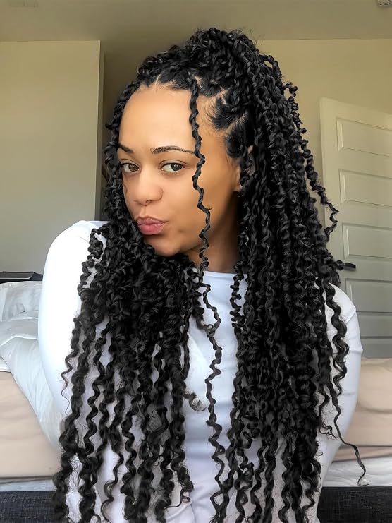 Yanky Twist Crochet Hair 16 Inch Pre Looped Curly Ends Passion Twist & Mini Twist Styles 7 Packs Synthetic Hair Extensions for Women, 1B
