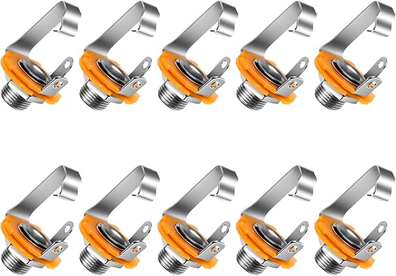 6.35mm 1/4 Inch Female Mono TS Socket Panel Mount Jack Guitar Input Jack Socket for Electric Guitar Bass 10 Pack