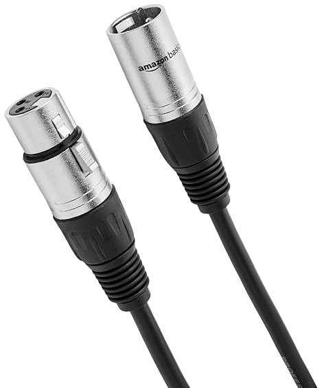 Amazon Basics 2-Pack XLR Male to Female Microphone Cable for Speaker or PA System, All Copper Conductors, 6MM PVC Jacket, 6 Foot, Black