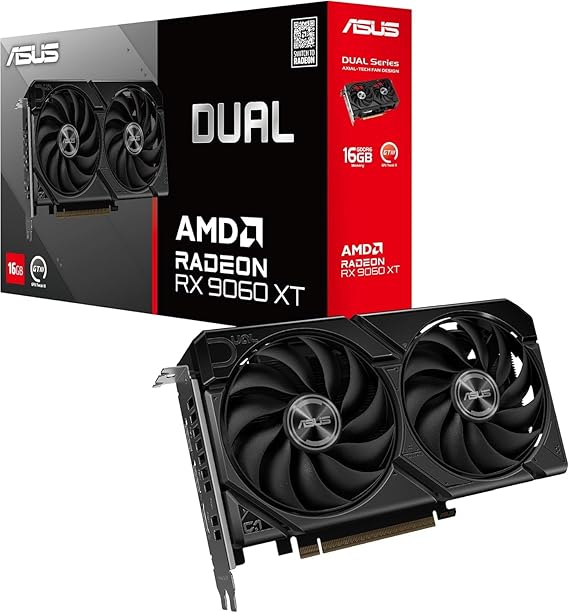 ASUS DUAL-RX9060XT-16G-AMD-RADEON-RX 9060 XT-16G-16GB GDDR6-128bit-3250MHz-HDMI-2xDP-DISPLAY CARD