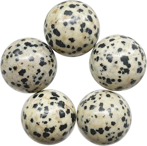Fekuar 5 Pcs Dalmation Jasper Crystal Sphere Ball Set, Polished Healing Energy Mineral Gemstone Balls for Reiki Chakra Decoration Fengshui 20mm