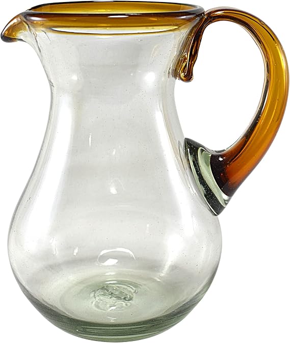 MAREY Mexican Glass Pitcher for Water | Blown Glass | Artisan Handcrafted from Mexico (Amber Rim, 77 Fl. Oz.)