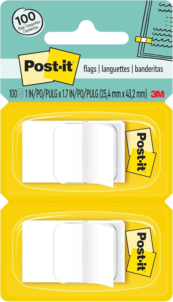 Post-it Bayraklar, 50/Dispenser, 2 Dispenser/Paket, 1" Geniş, Beyaz (680-WE2)
