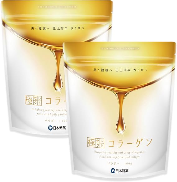 Nihon Shinyaku Goku Select Collagen Powder 200g Approx. 60 Days Supply / 100g x 2 Pouches Monde Selection Gold Award Winner Tasteless and Odorless Low Molecular Weight Domestically Manufactured Fish