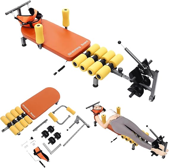 Back Stretch Bench for Spinal Decompression, Adjustable Length 4.8-5.9ft Home Inversion Table Alternative, 286lbs Capacity Back Stretcher with Traction Lever