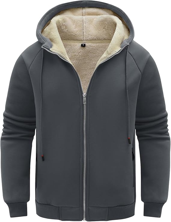 Flygo Sherpa Hoodies for Men Zip Up Winter Fleece Lined Hooded Sweatshirt Heavyweight Warm Jackets